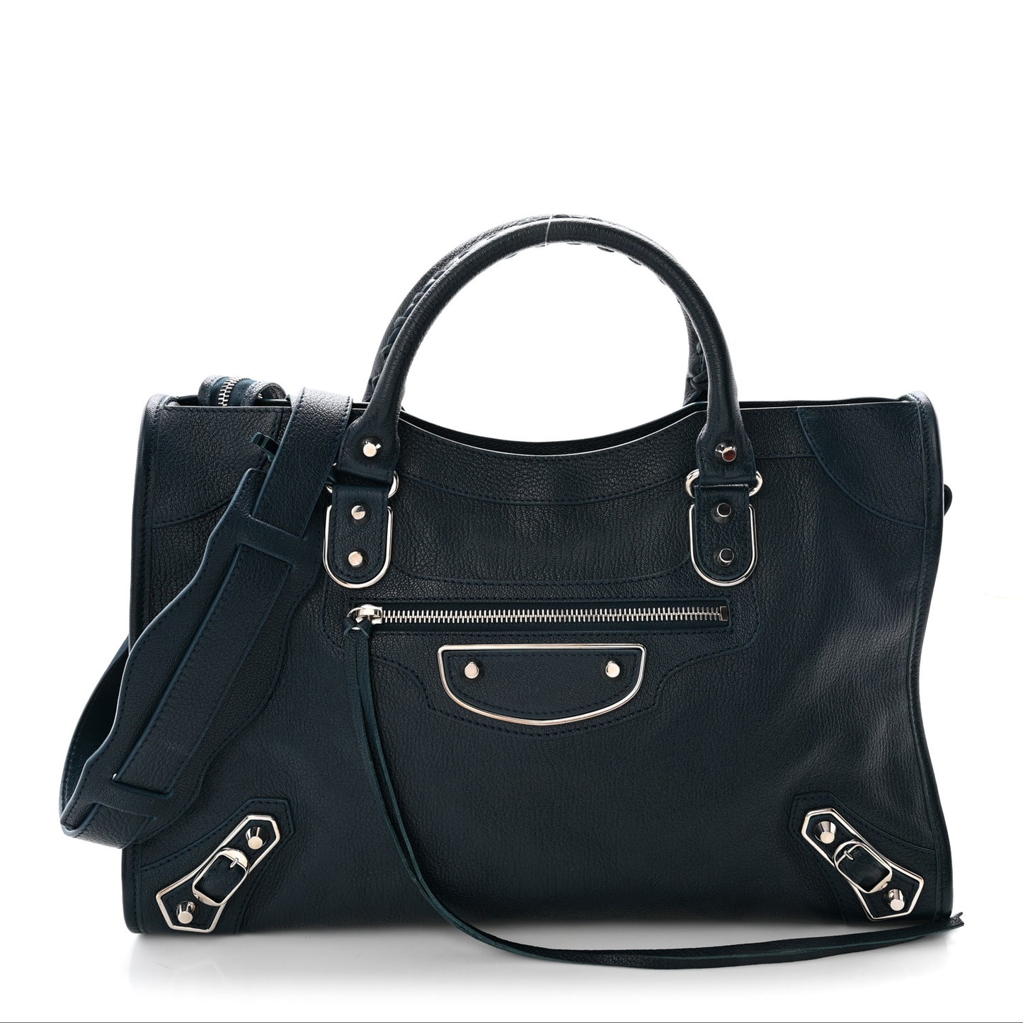 Chevre Silver Metallic Edge Hardware City Bleu Paon