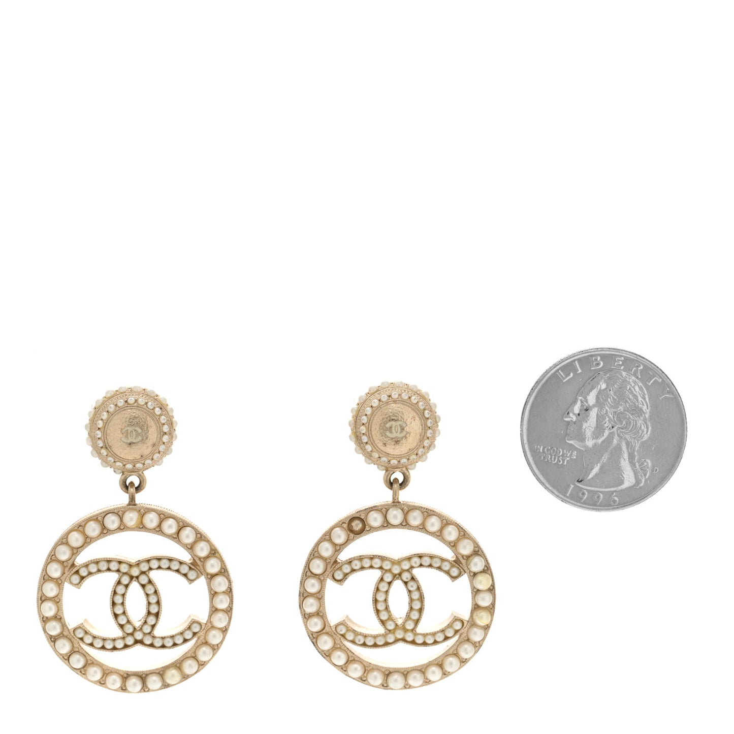 Pearl CC Drop Earrings Light Gold