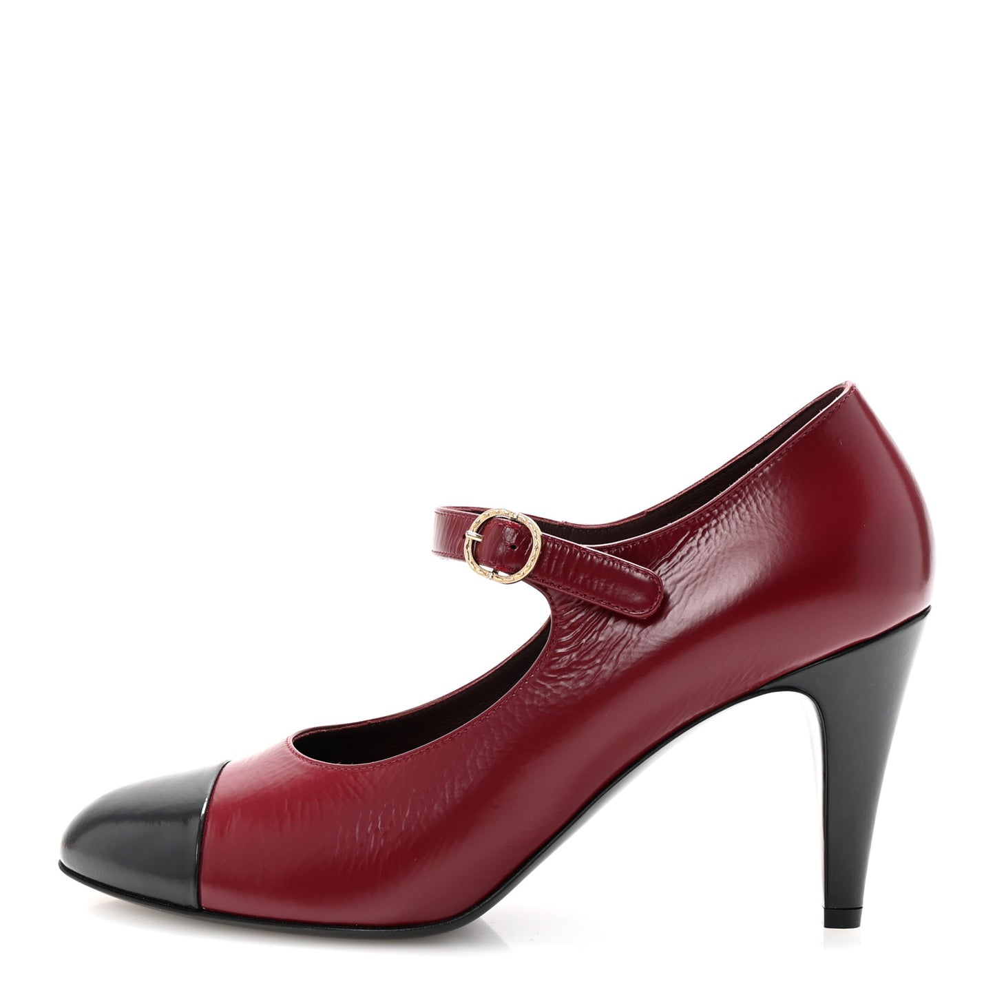 Shiny Goatskin Cap Toe Mary Jane Pumps 40 Burgundy Dark Grey