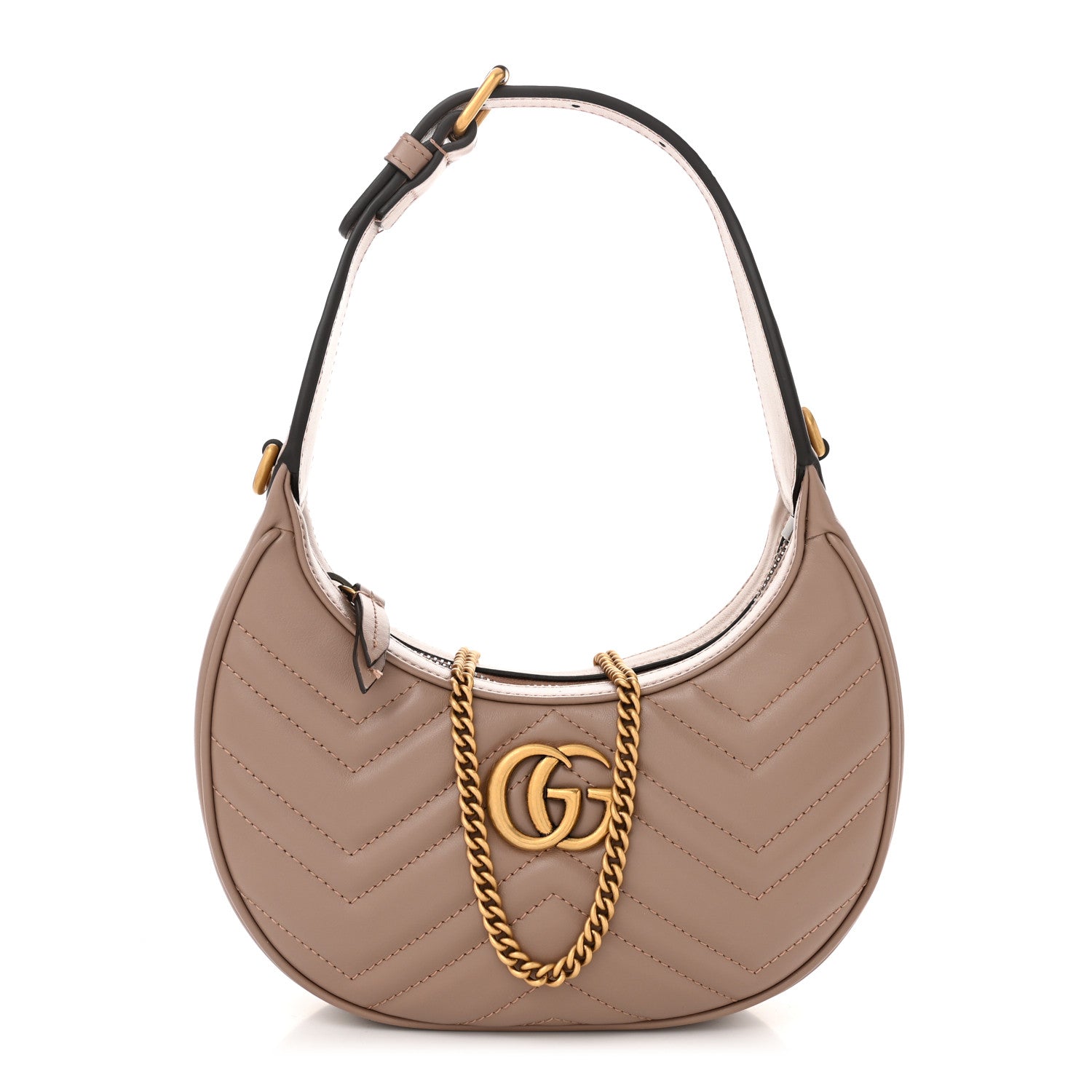 Gucci Calfskin Matelasse Chevron Mini GG Marmont Half Moon Hobo Porcelain Rose 1 of 10
