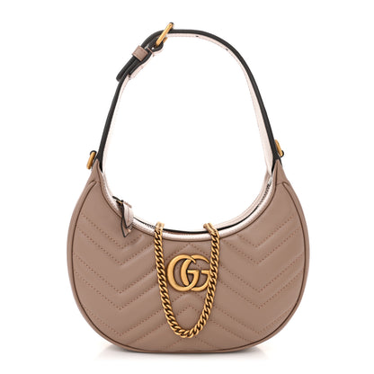 Gucci Calfskin Matelasse Chevron Mini GG Marmont Half Moon Hobo Porcelain Rose 1 of 10