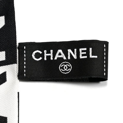 Chanel Silk Logo Slim Bandeau Scarf Black White 3 of 4