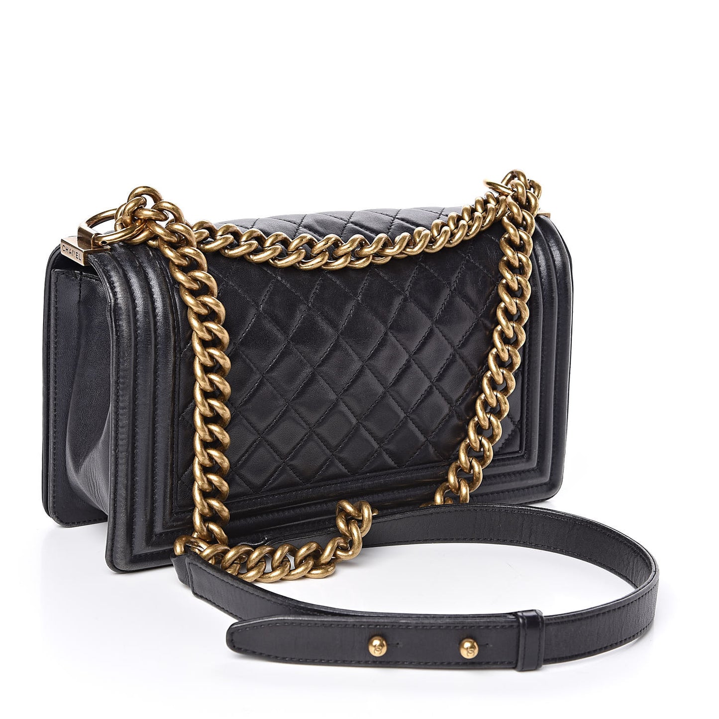 Lambskin Quilted Medium Boy Flap Black