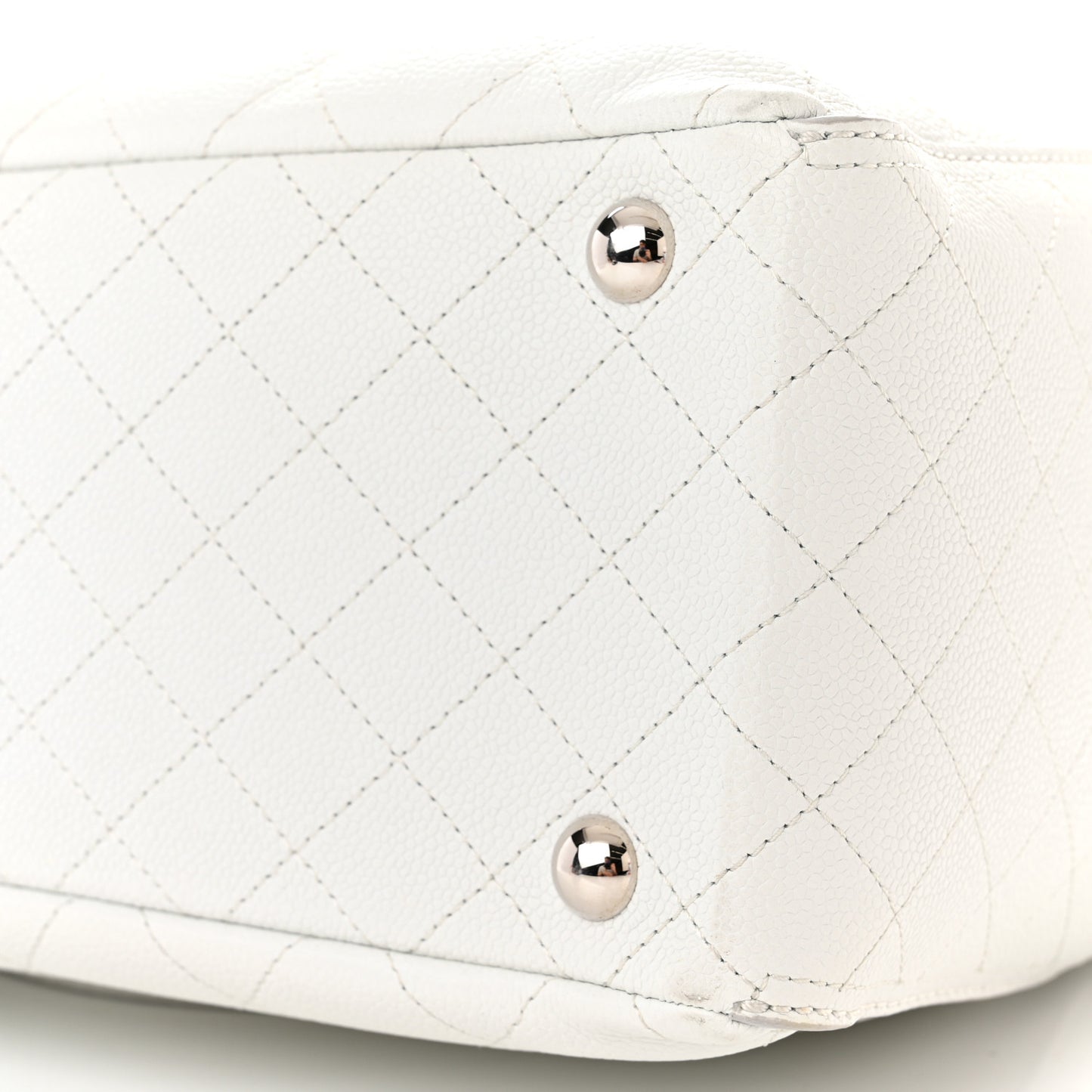 Grained Calfskin CC Pocket Tote White