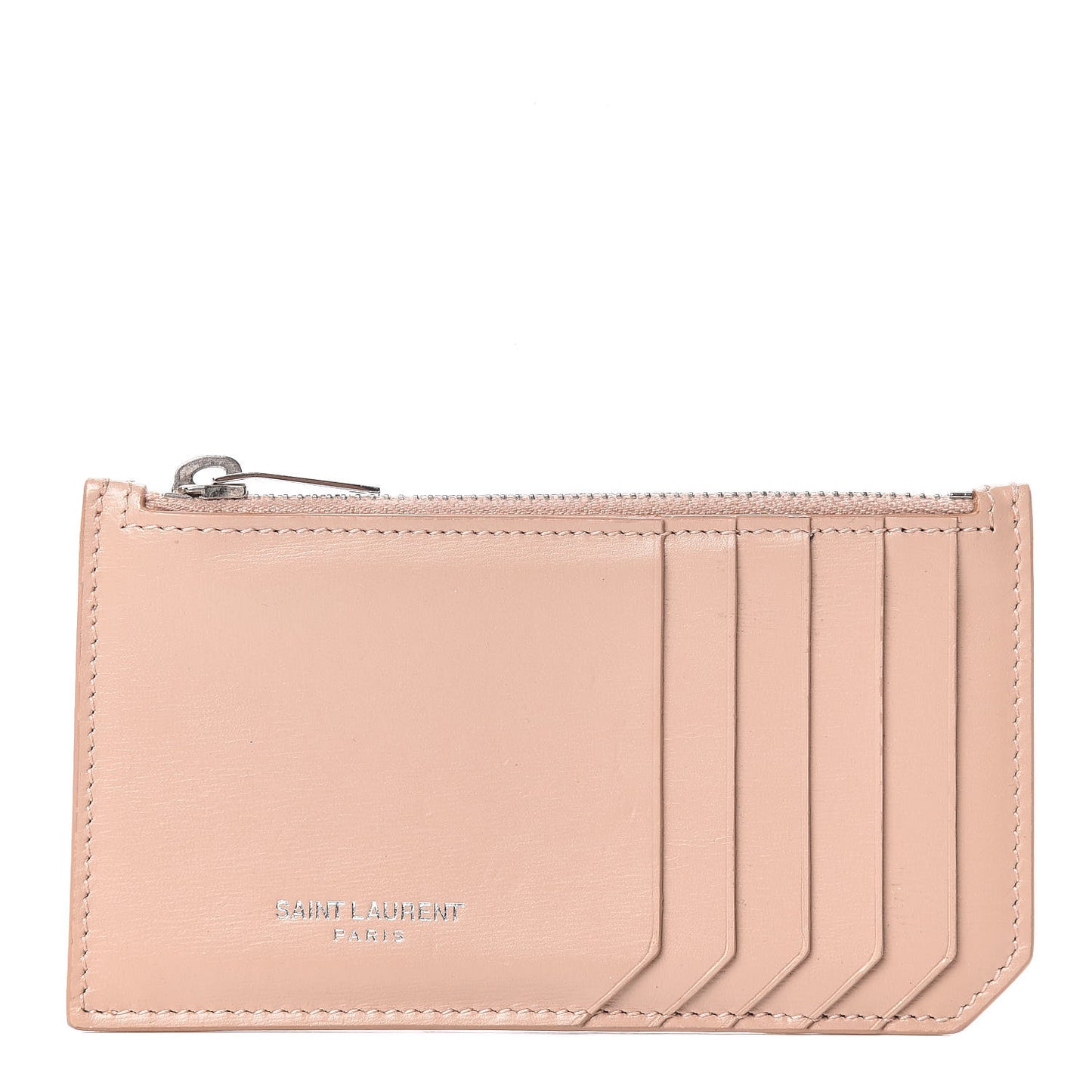 Grained Calfskin 5 Fragments Zip Pouch Card Holder Nude Powder