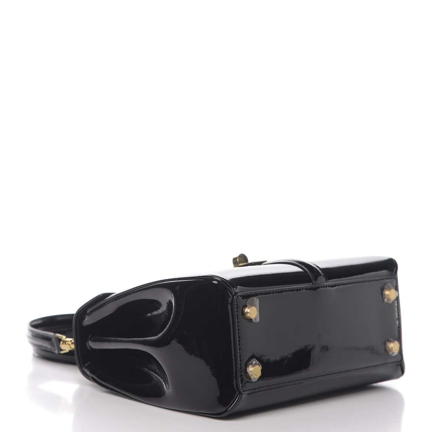 Patent Calfskin Small 16 Top Handle Bag Black