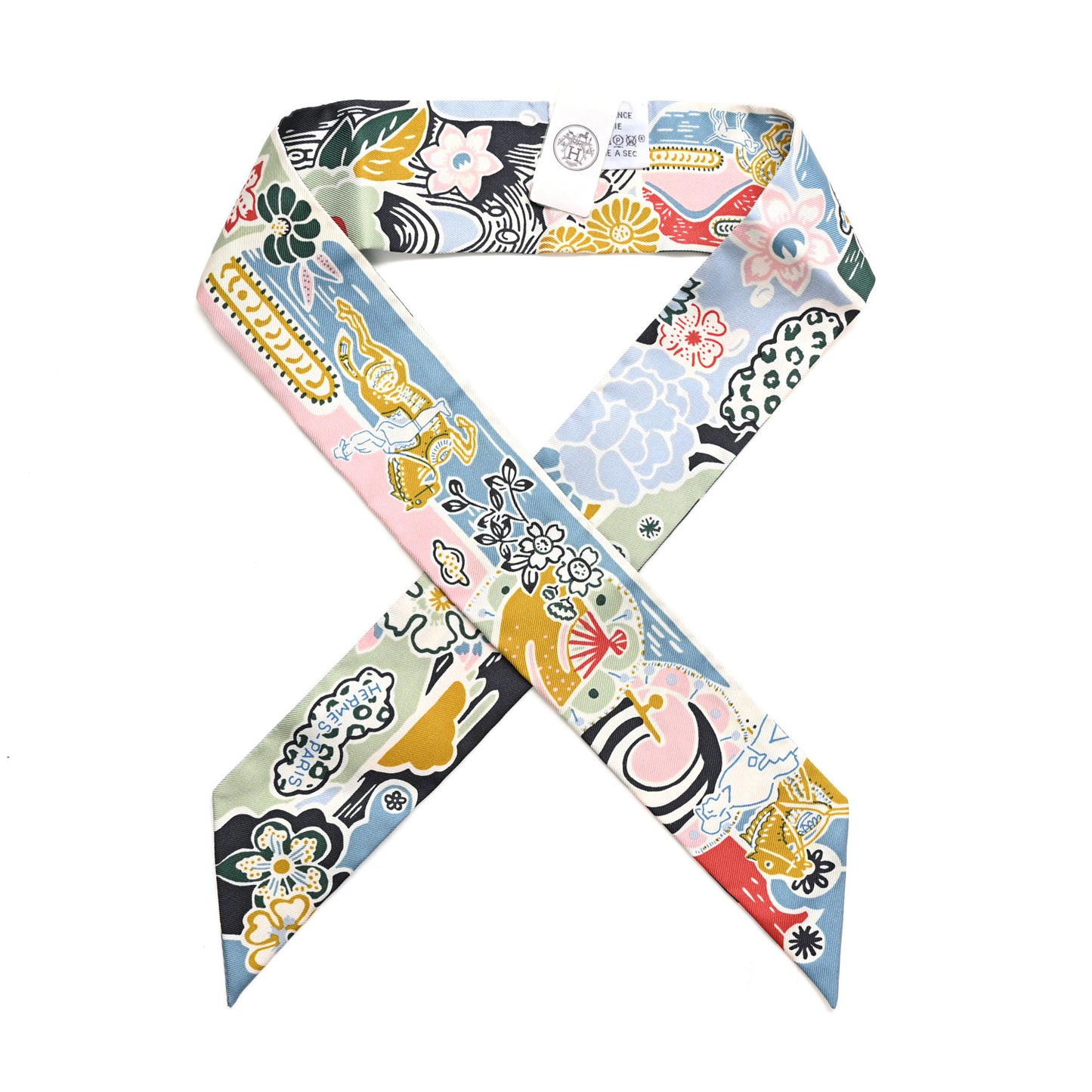 Silk Bingata Twilly Bleu Ciel Vert Rose