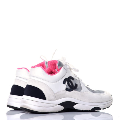 Chanel Calfskin Fabric Sneakers 40.5 White Silver Fluo Pink 4 of 9