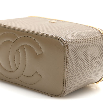 Chanel Calfskin Lizard Embossed Top Handle Vanity With Chain Dark Khaki 11 of 12