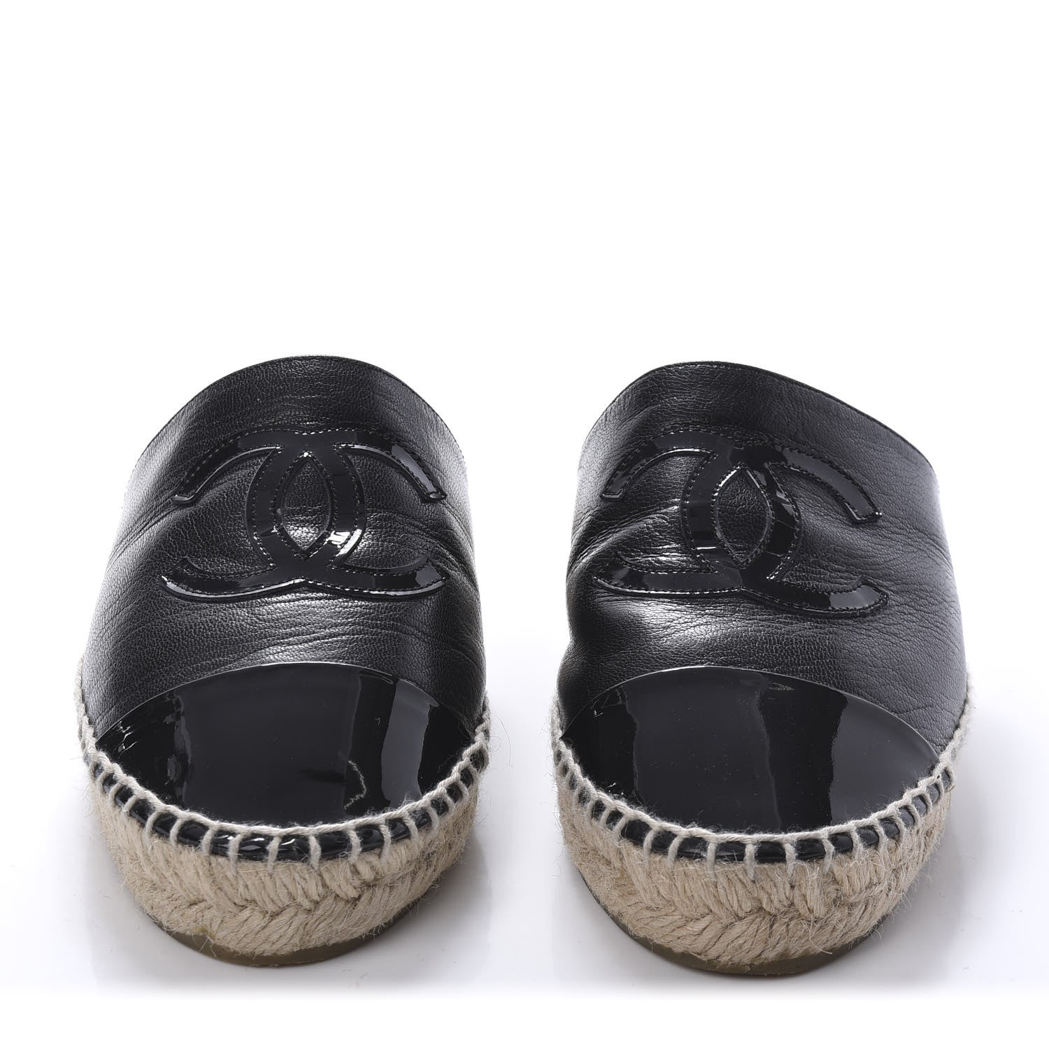 Chanel Iridescent Goatskin Patent CC Espadrille Mules 36 Black 2 of 8
