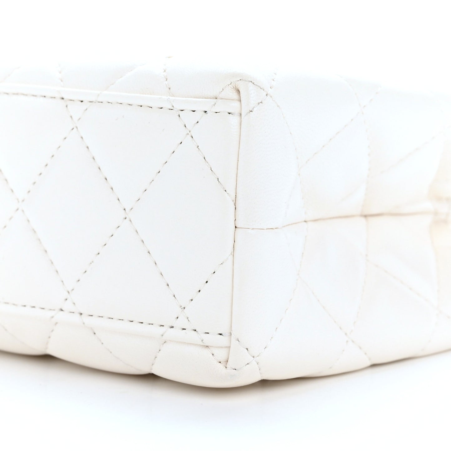 Shiny Aged Calfskin Quilted Nano Kelly Shopper White