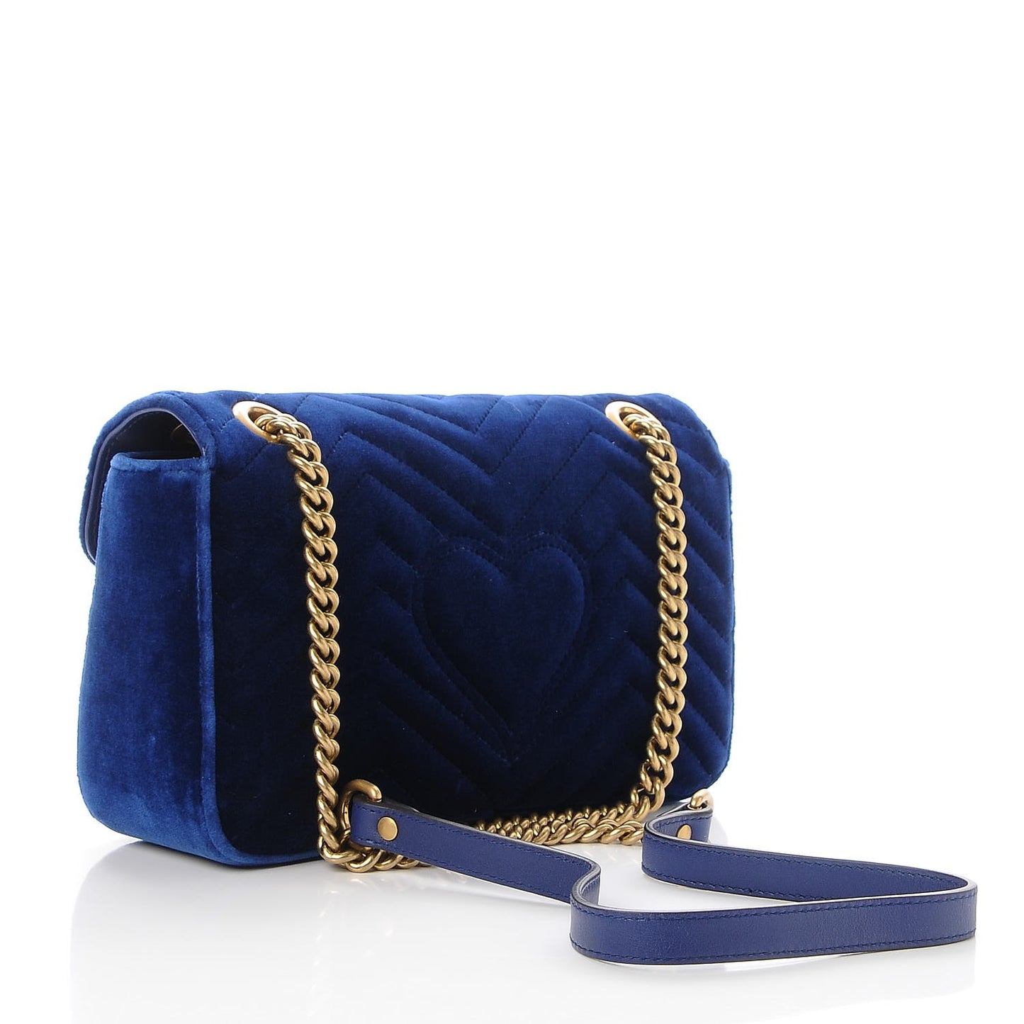 Velvet Matelasse Small GG Marmont Shoulder Bag Cobalt Blue