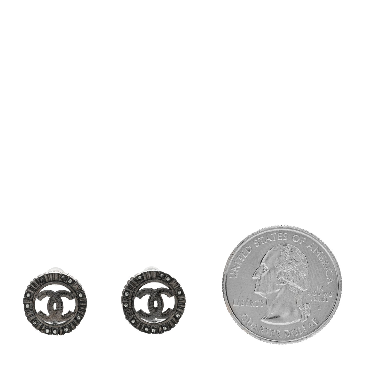 Chanel Ruthenium Crystal CC Round Earrings Silver 2 of 4