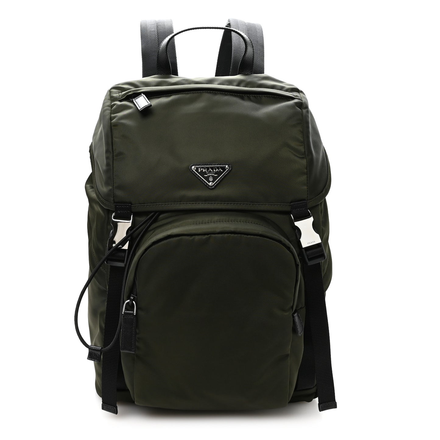 Re-Nylon Saffiano Logo Double Buckle Backpack Tundra