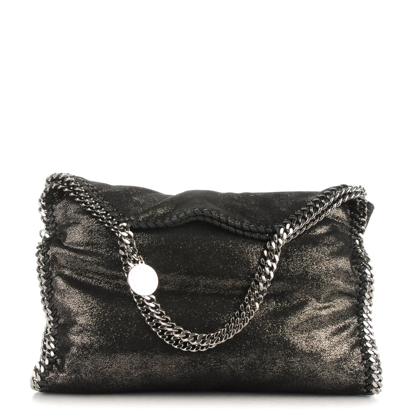 Chamois Shiny Dotted Falabella Fold Over Tote Ruthenium
