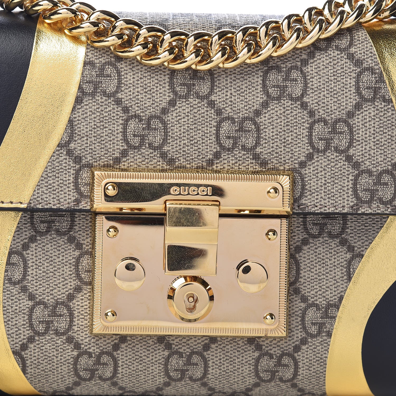 Gucci Calfskin GG Supreme Monogram Small Padlock Shoulder Bag Black Gold 8 of 13