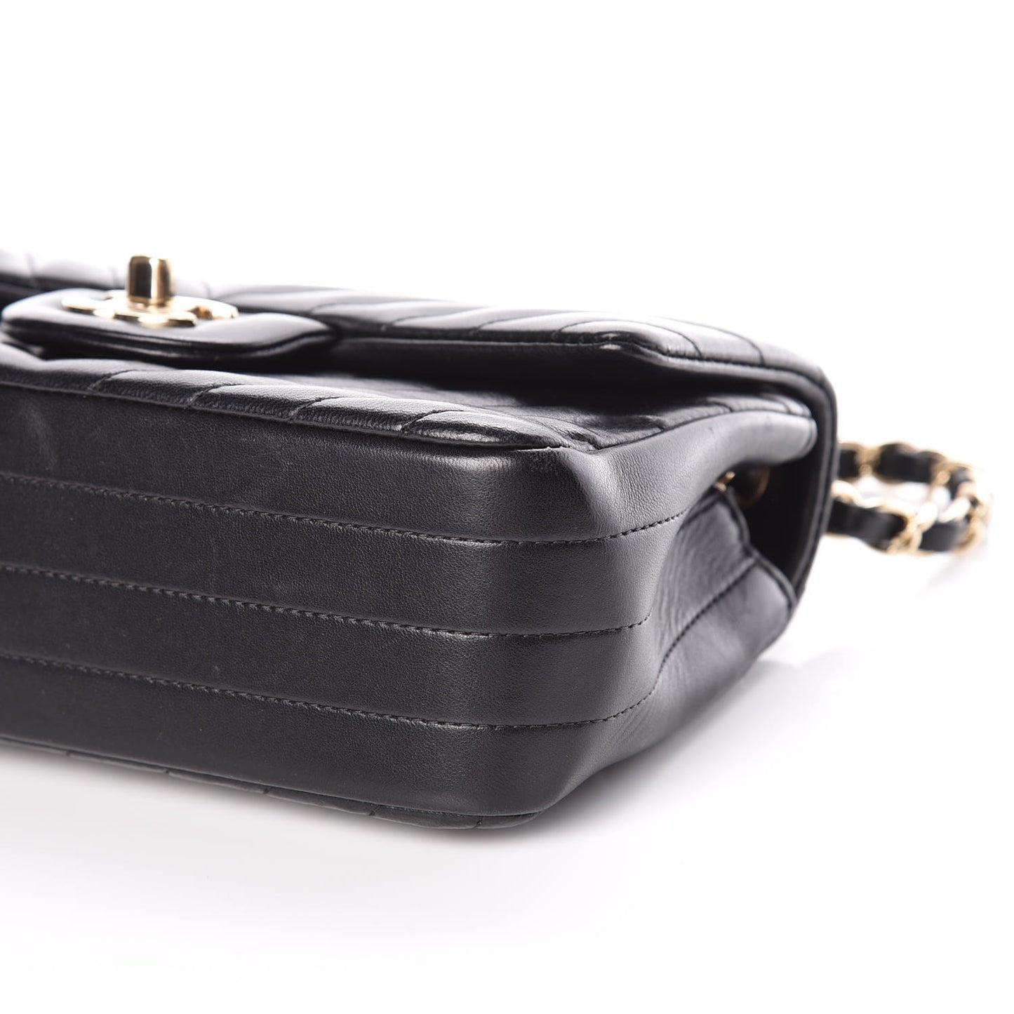 Lambskin Chevron Quilted Mini Rectangular Flap Black