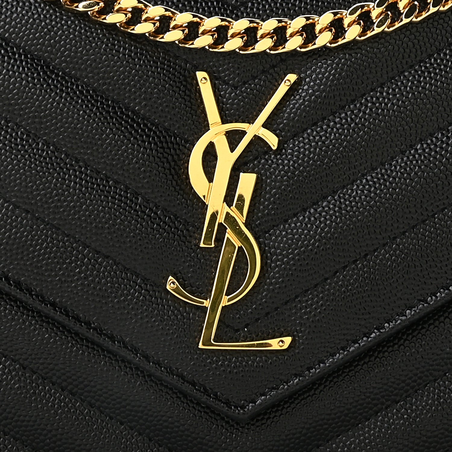 Saint Laurent Grain De Poudre Matelasse Chevron Monogram Chain Wallet Black 3 of 8