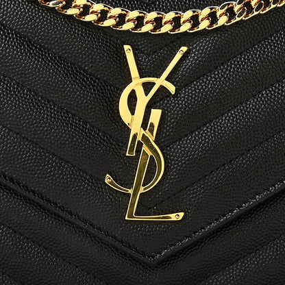 Saint Laurent Grain De Poudre Matelasse Chevron Monogram Chain Wallet Black 3 of 8