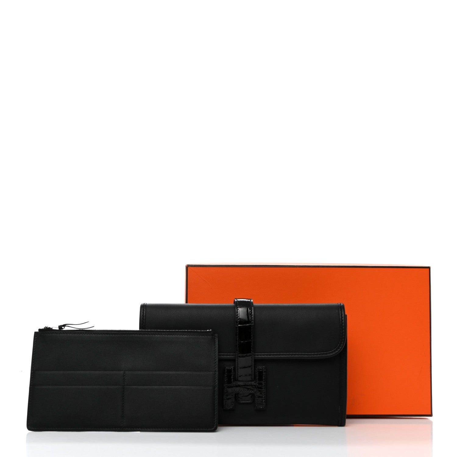 Hermes Swift Shiny Alligator Jige Duo Touch Clutch Black 9 of 9