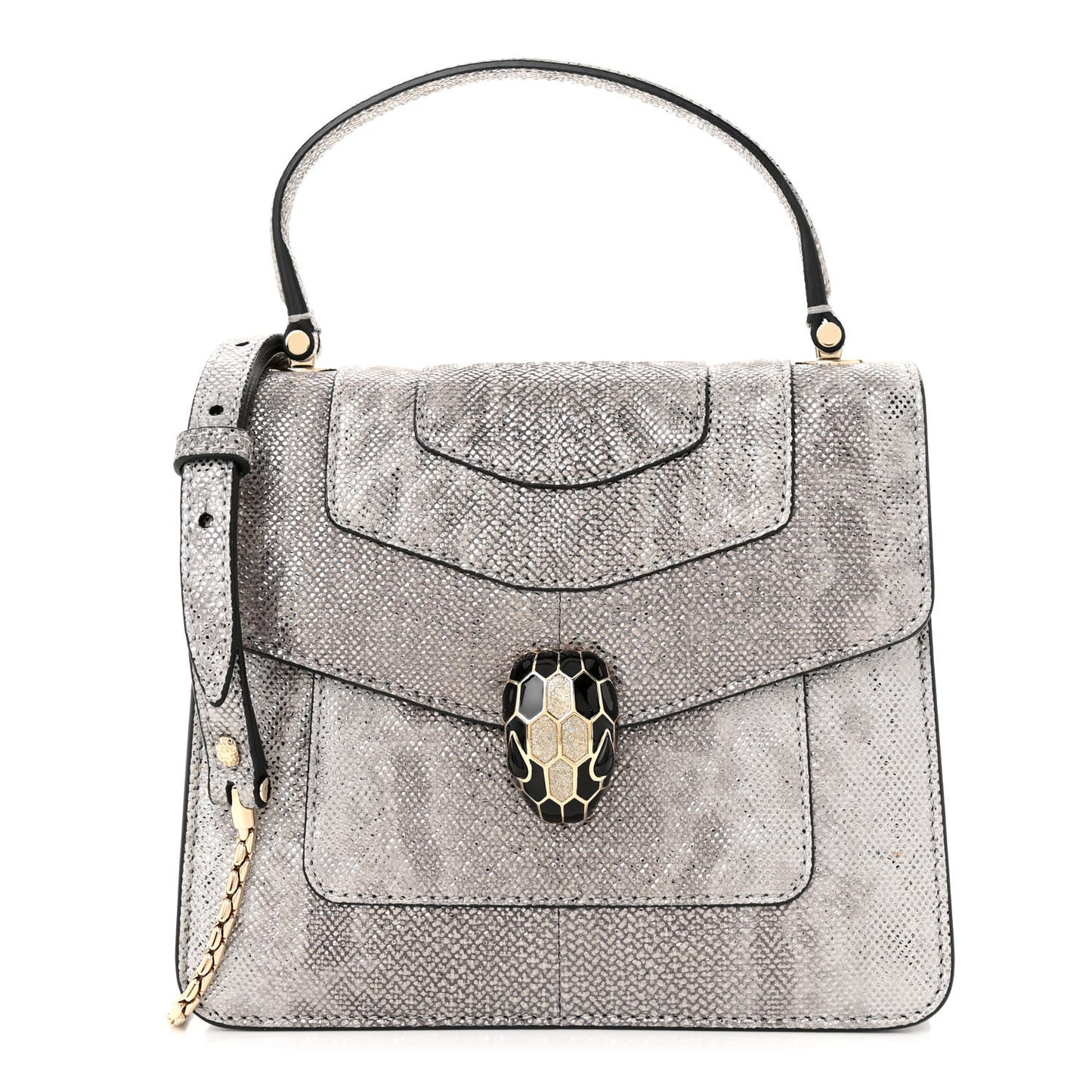 Metallic Karung Serpenti Forever Top Handle White Agate