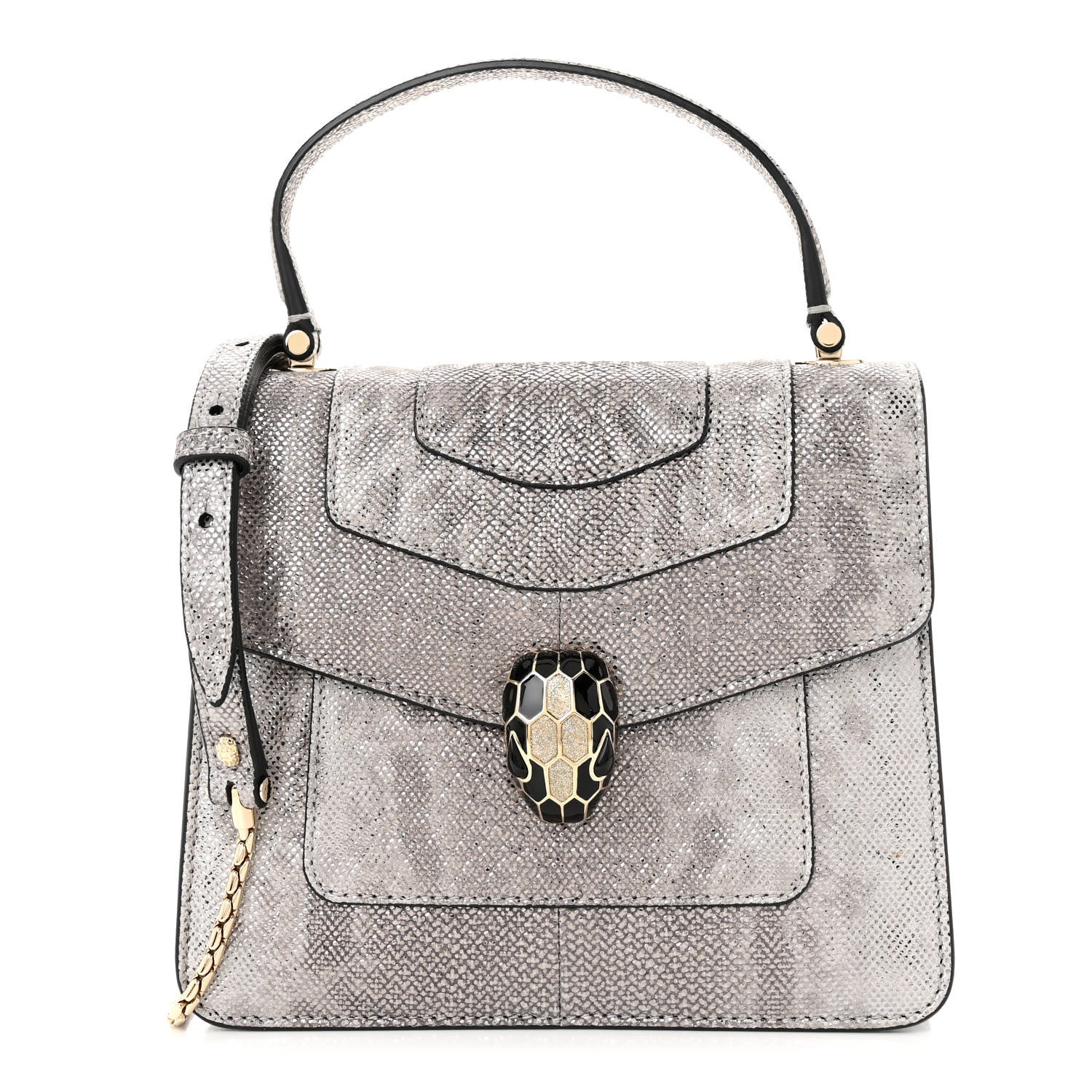 Bulgari Metallic Karung Serpenti Forever Top Handle White Agate 4 of 11