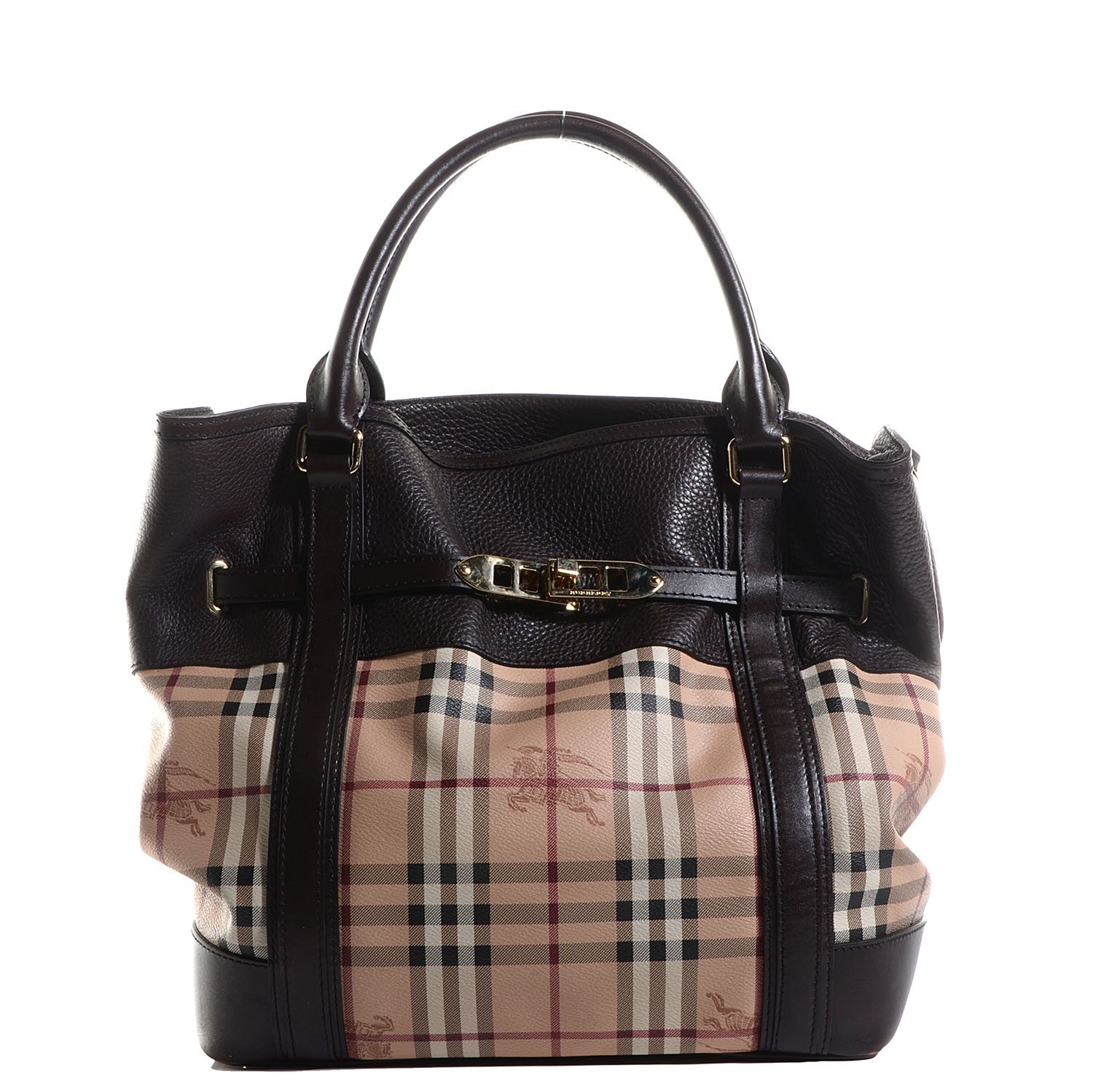 Burberry Haymarket Check Calfskin Medium Golderton Tote Chocolate 1 of 11