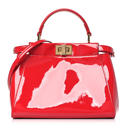 Fendi Vitello Vernice Mou Mini Peekaboo Iconic Satchel Rosso Cardinale 1 of 10