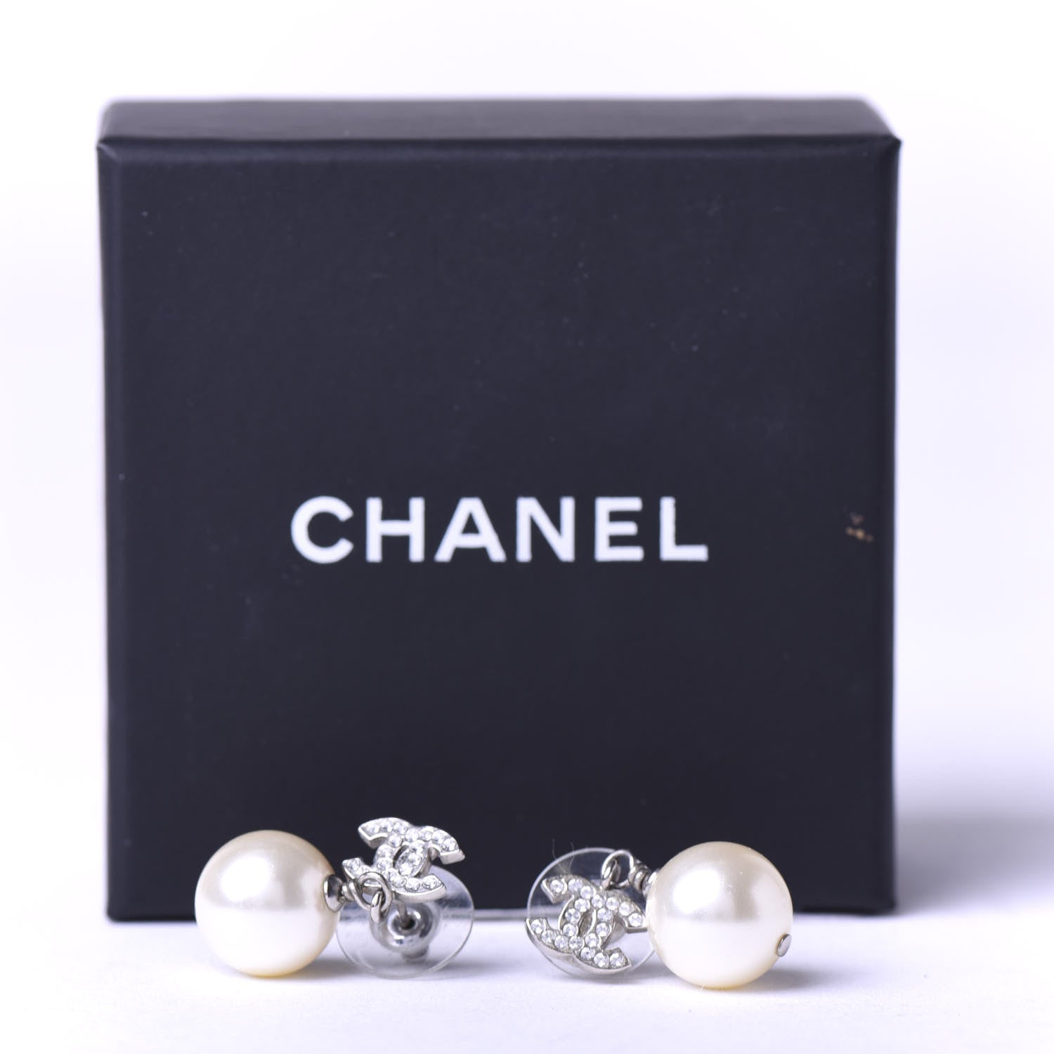 Chanel Crystal Pearl CC Drop Earrings Gold 5 of 5