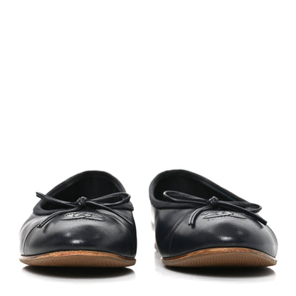 Chanel Goatskin CC Cap Toe Ballerina Flats 37.5 Dark Blue 3 of 9