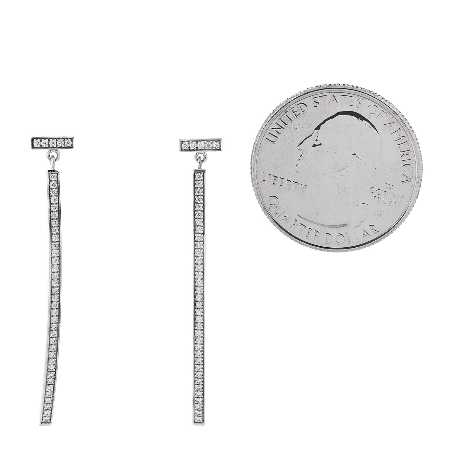 Tiffany 18K White Gold Diamond T Bar Earrings 2 of 5