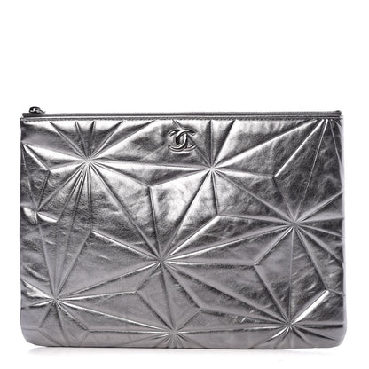 Chanel Metallic Lambskin Embossed Medium Cosmetic Pouch Silver 1 of 9
