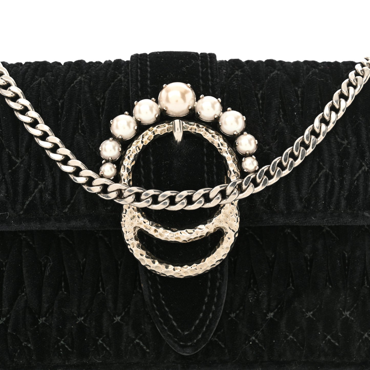 Velvet Matelasse Pearl Embellished Chain Black