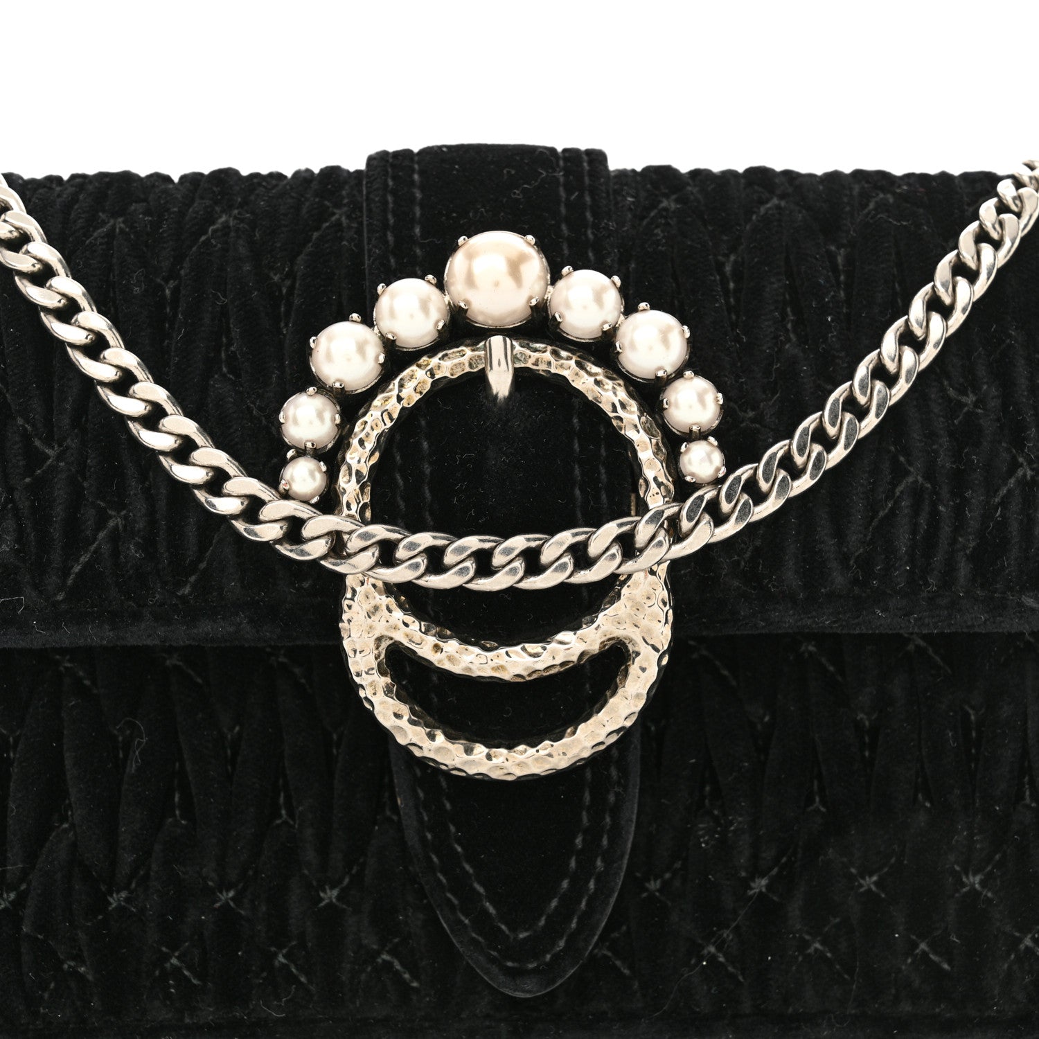 Miu Miu Velvet Matelasse Pearl Embellished Chain Black 7 of 13