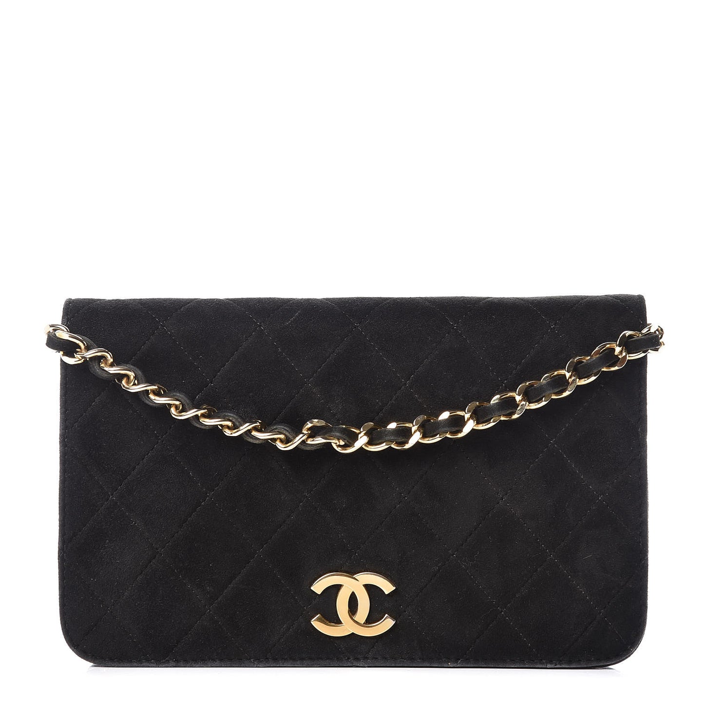 Suede Quilted Small Flap Black