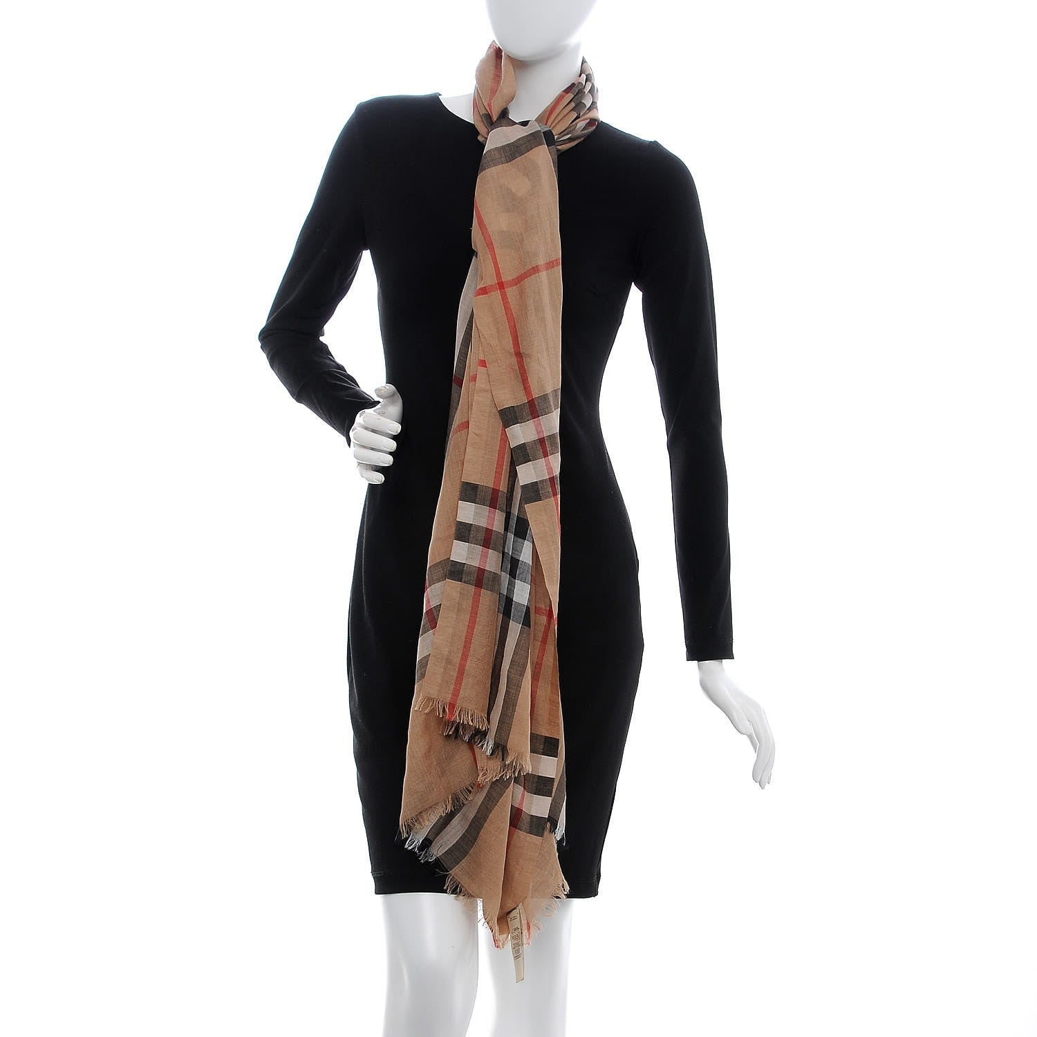 Burberry Wool Silk House Check Lightweight Scarf Camel 2 of 5