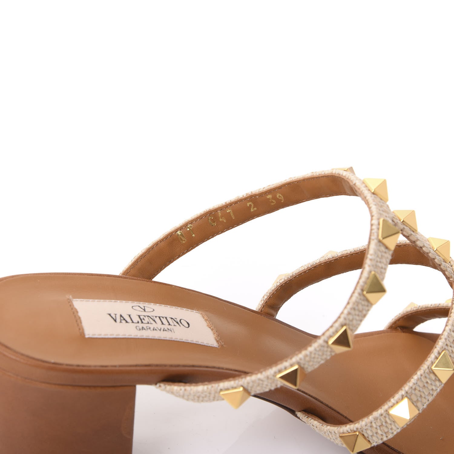 Valentino Garavani Raffia Calfskin Rockstud 60mm Caged Slide Sandals 39 Naturale 8 of 9