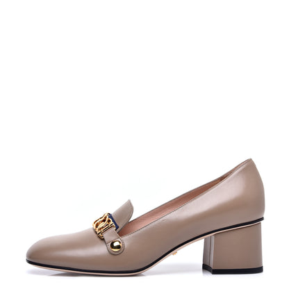 Gucci Malaga Kid Sylvie Web Chain Mid Heel Loafers 39 Mud 1 of 8