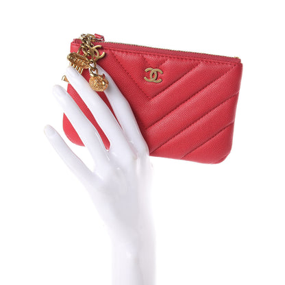 Chanel Caviar Chevron Quilted Small Ancient Greek Charms Cosmetic Case Red 2 of 8