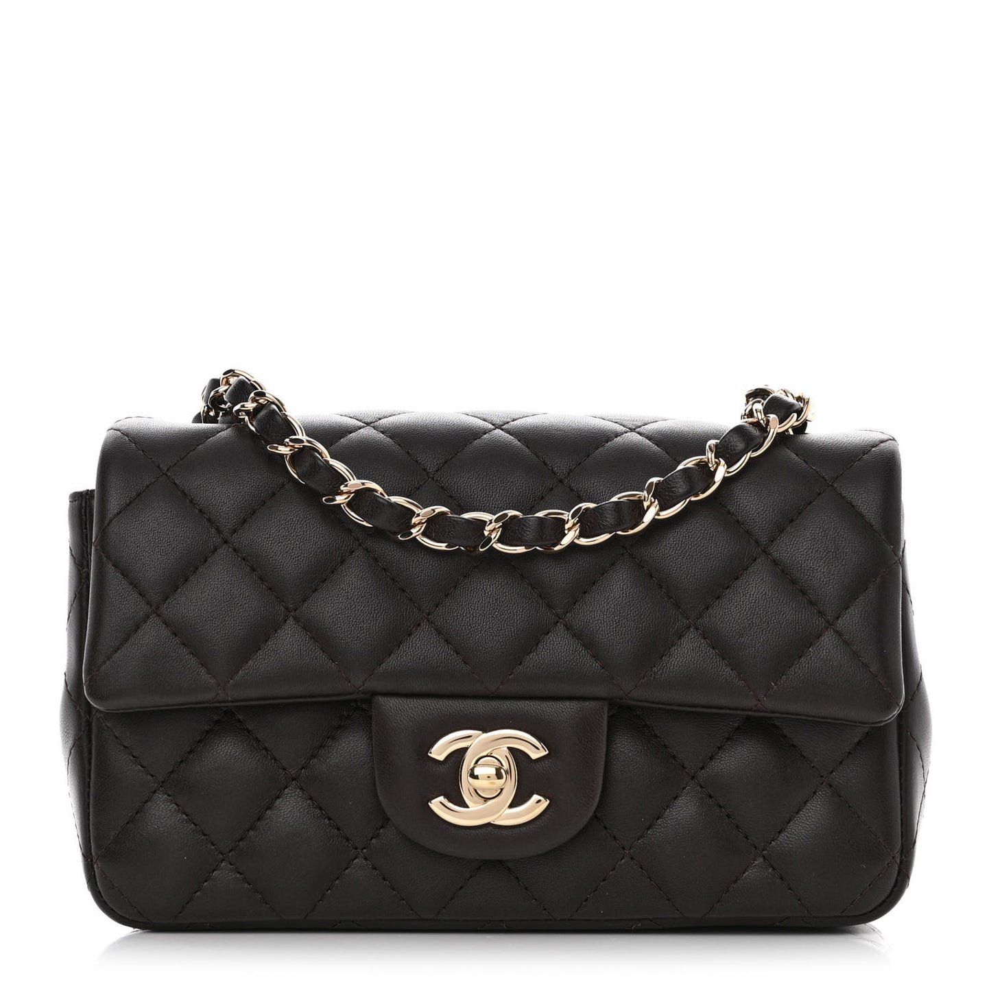 Lambskin Quilted Mini Rectangular Flap Dark Brown