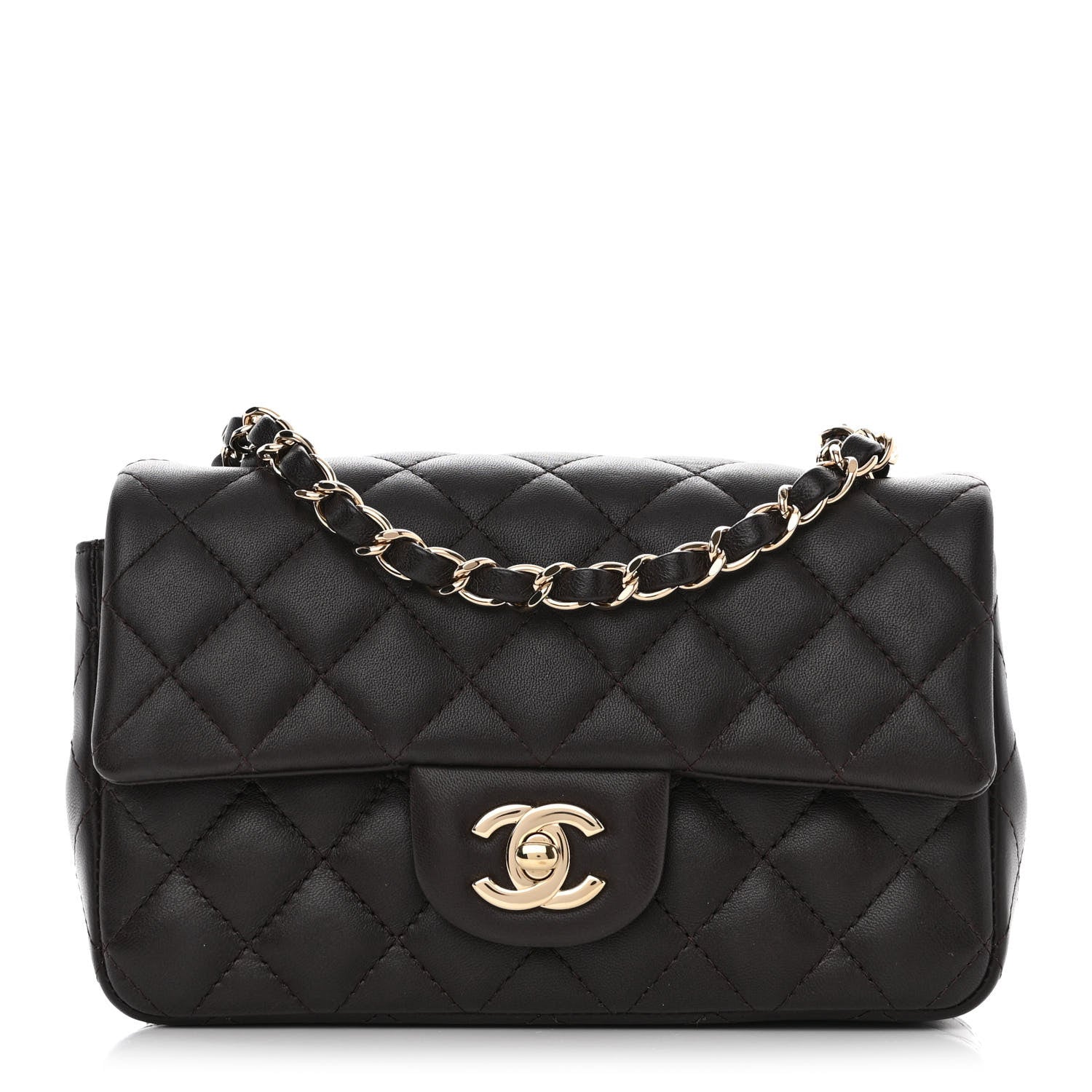 Chanel Lambskin Quilted Mini Rectangular Flap Dark Brown 1 of 11