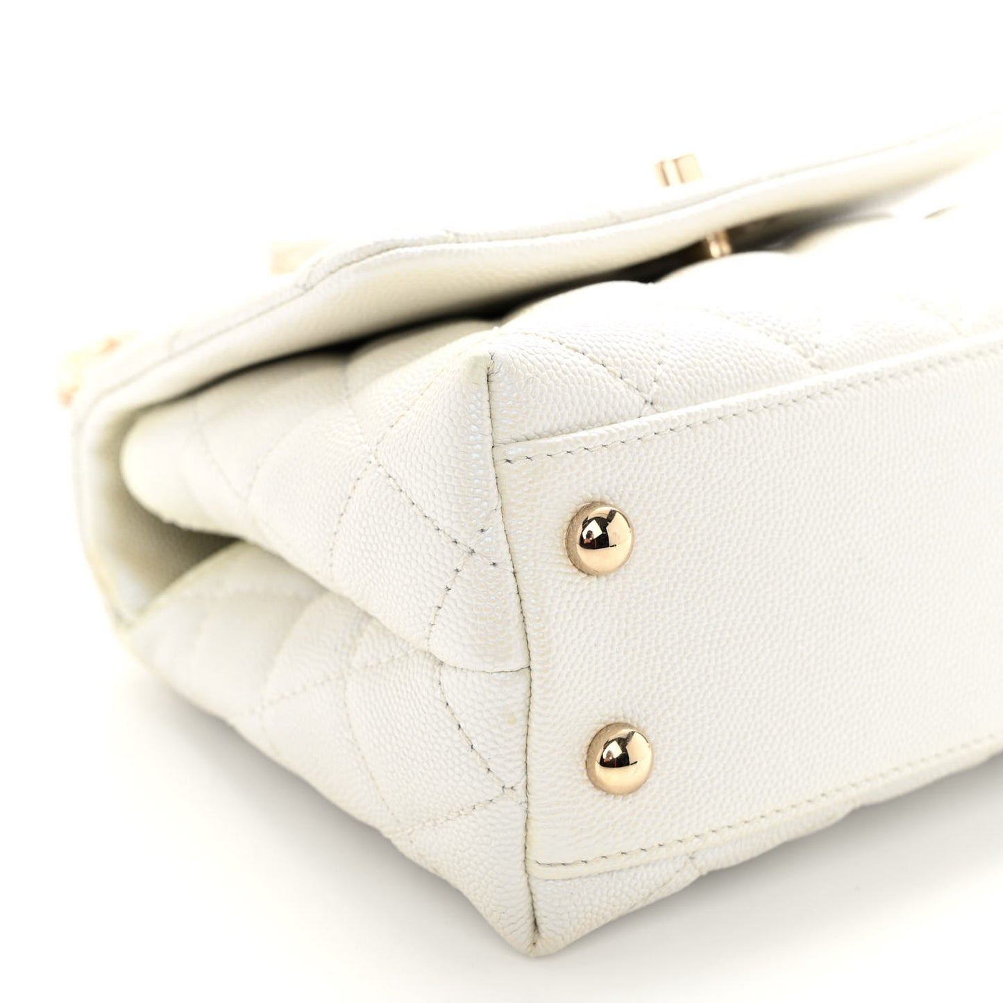 Iridescent Caviar Quilted Extra Mini Coco Handle Flap White