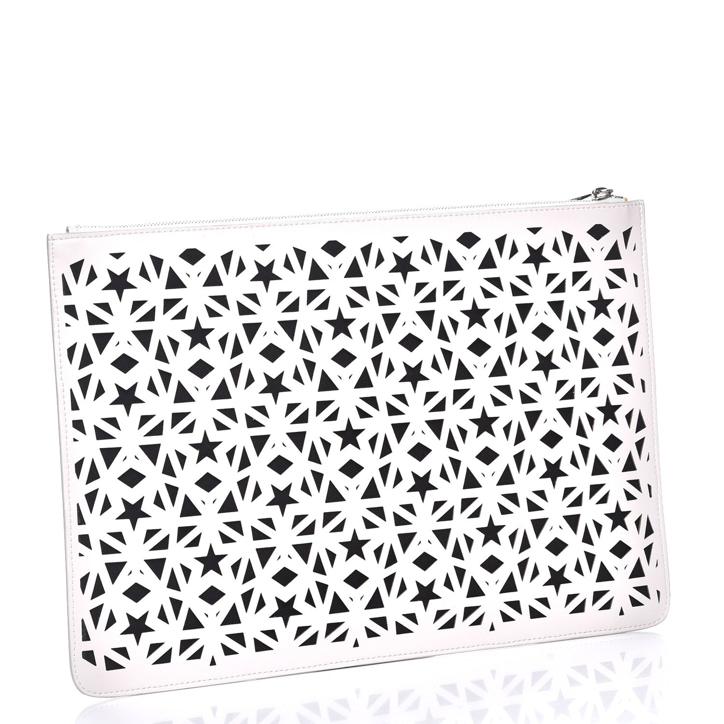 Lambskin Star Print Large Pandora Pouch White Black