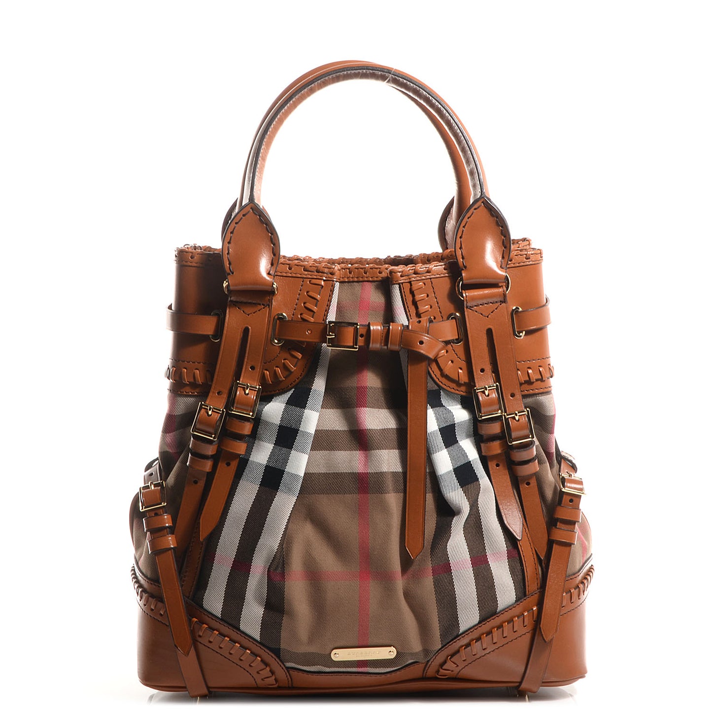 House Check Bridle Calfskin Medium Whipstitch Tote Light Tan