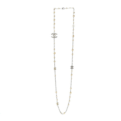 Chanel Graduated Pearl Crystal CC Long Necklace Gold 3 of 5