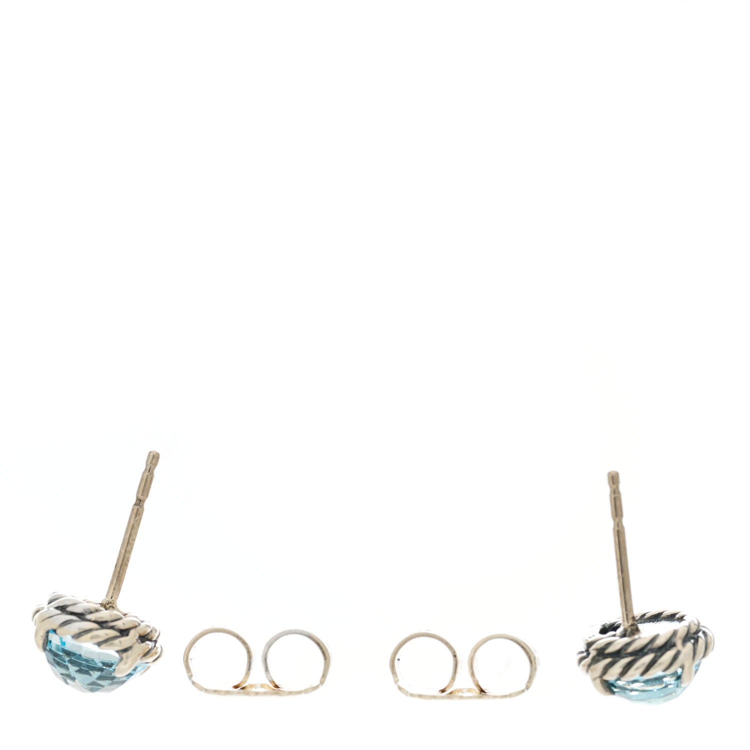 David Yurman Sterling Silver Blue Topaz 8mm Chatelaine Earrings 3 of 4