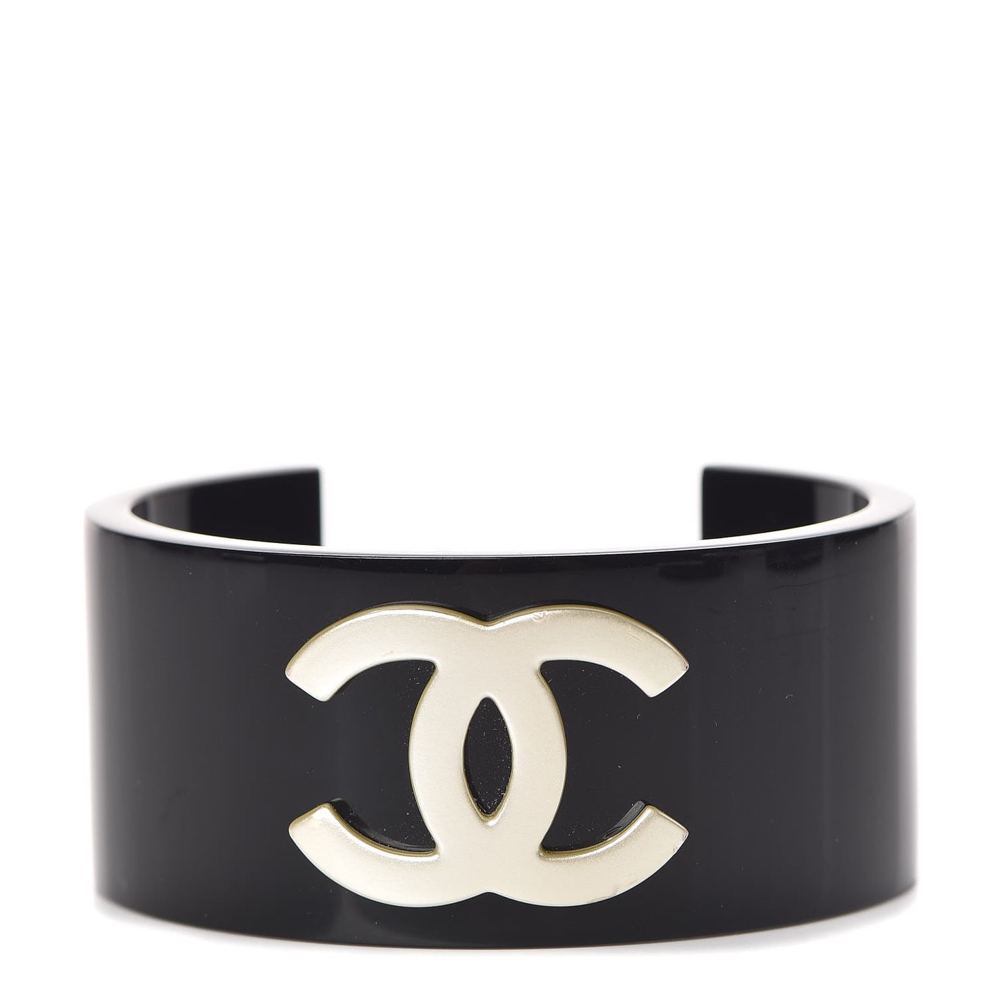 Resin Pearl CC Cuff Bracelet Black Pearly White