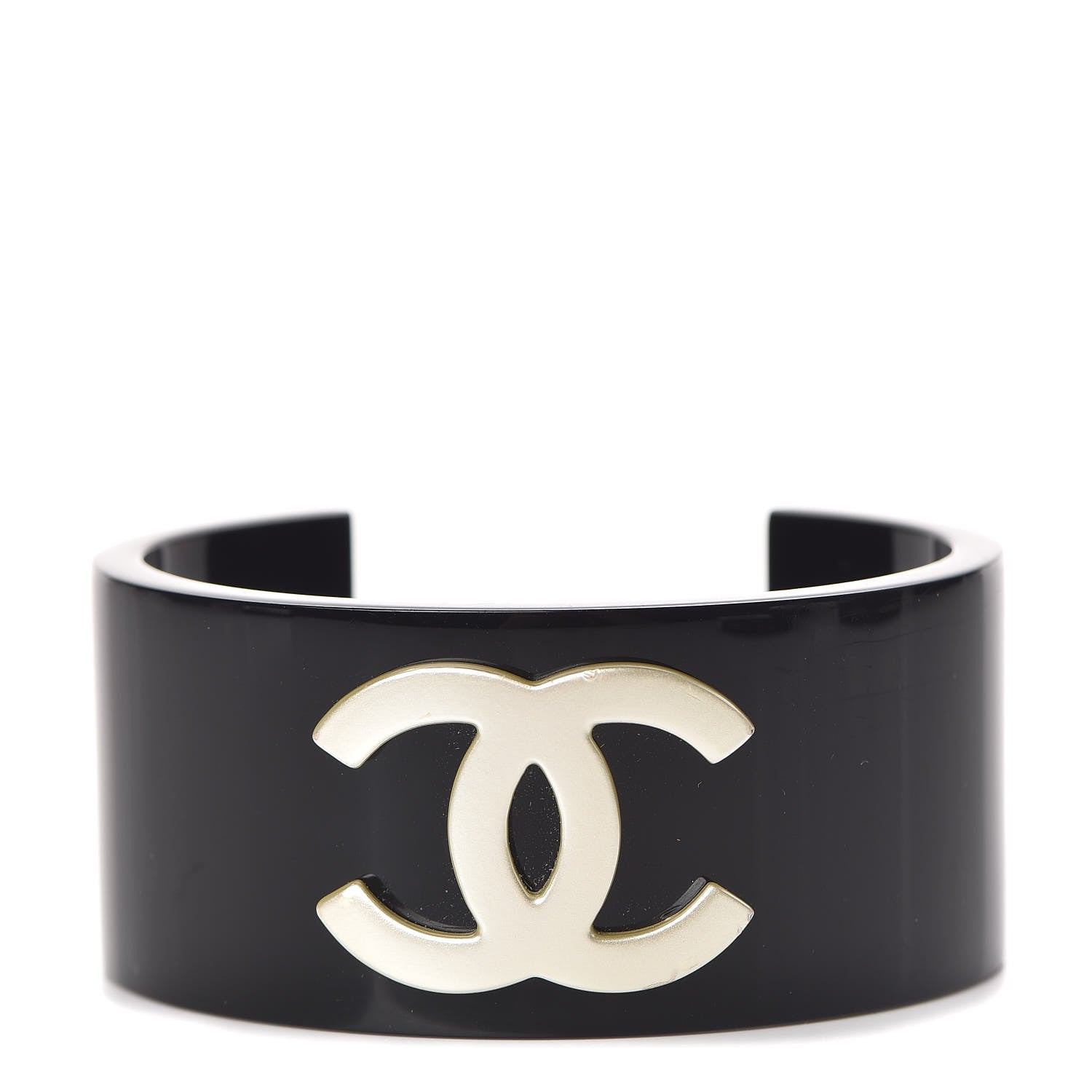 Chanel Resin Pearl CC Cuff Bracelet Black Pearly White 1 of 5