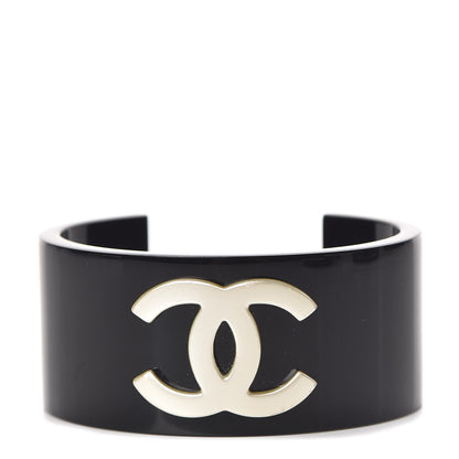 Chanel Resin Pearl CC Cuff Bracelet Black Pearly White 1 of 5