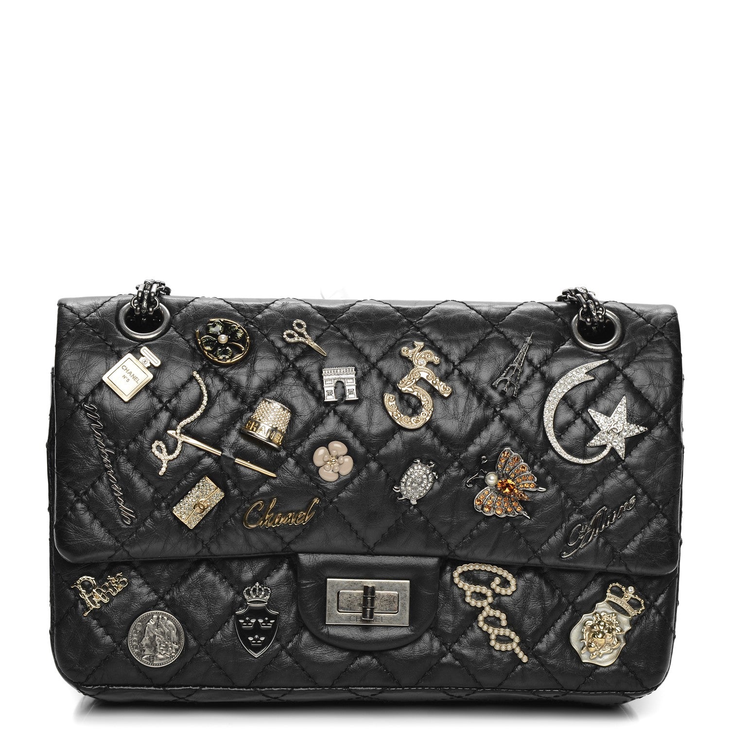 Chanel Aged Calfskin Lucky Charms 2.55 Reissue 225 Flap Black 1 of 9